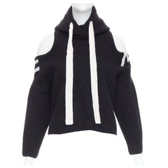 MONSE 2021 black extrafine merino wool grey logo cut out deconstructed hoodie S