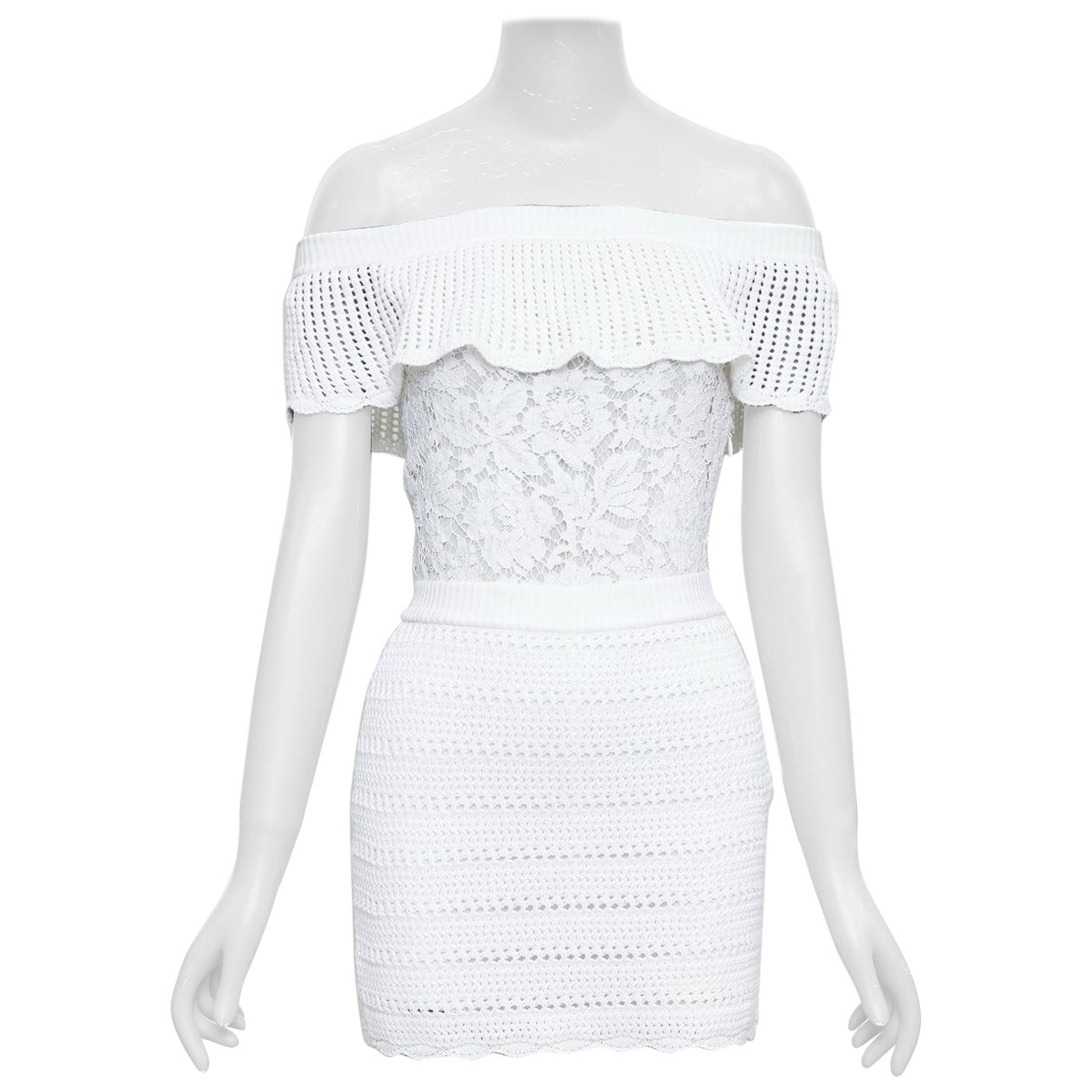 VALENTINO weißer Baumwolle Multi stricken Spitze aus Schulter Seide gefüttert playsuit XS im Angebot