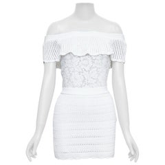 VALENTINO white cotton multi knit lace off shoulder silk lined playsuit XS