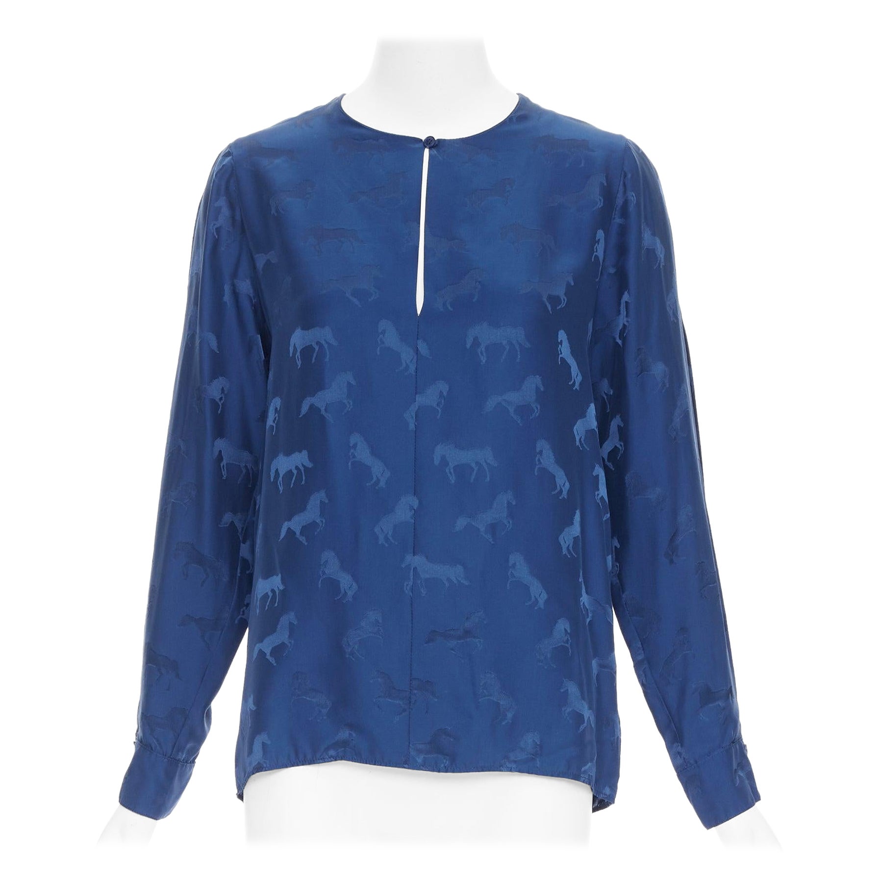 Stella McCartney 2019 camicia con buco della serratura in viscosa di seta con stampa di cavalli IT36 XXS in vendita