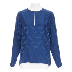 STELLA MCCARTNEY 2019 navy viscose silk horse print keyhole shirt IT36 XXS