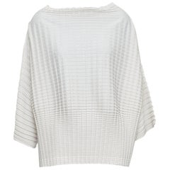 ISSEY MIYAKE Pleats Please steel grey crinkled batwing bateau  top JP3 L