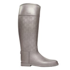 GUCCI silver GG logo monogram rubber flat tall rainboots EU36
