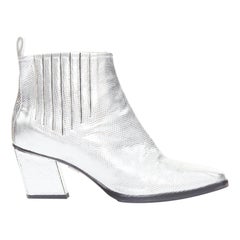 ROGER VIVIER silver texture leather slanted block heel western booties EU37