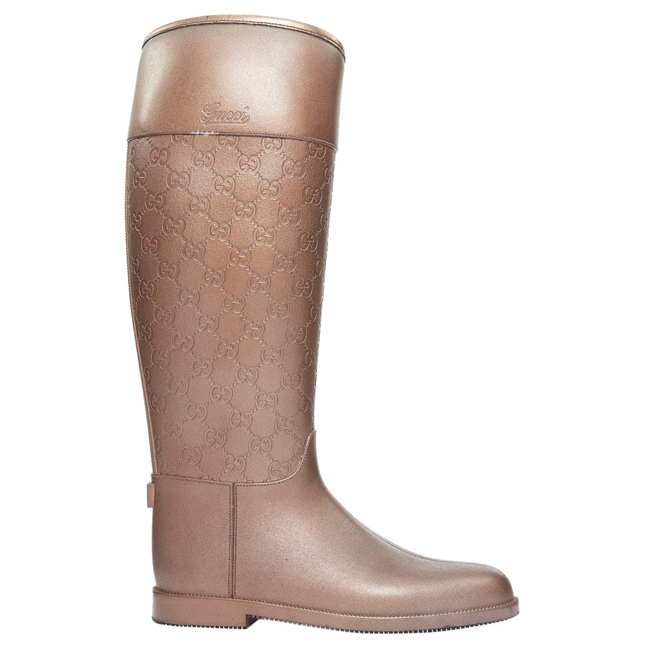 Bottes de pluie hautes et plates en caoutchouc avec logo GG en bronze GG EU36 en vente
