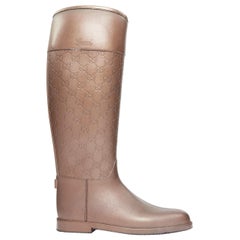 GUCCI bronze GG logo monogram rubber flat tall rainboots EU36