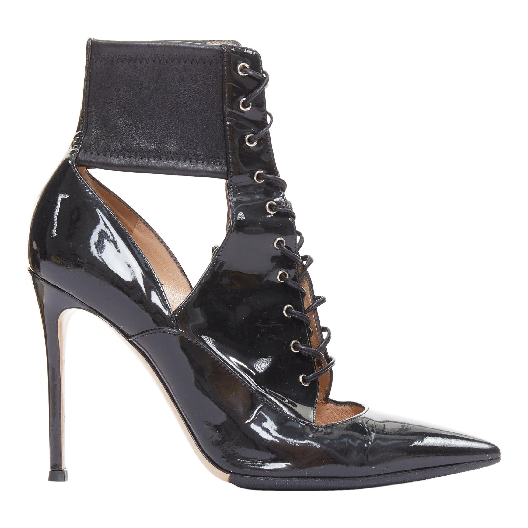 GIANVITO ROSSI botines con tacón de encaje y corsé de charol negro EU37.5 en venta