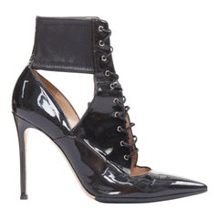 GIANVITO ROSSI botines con tacón de encaje y corsé de charol negro EU37.5