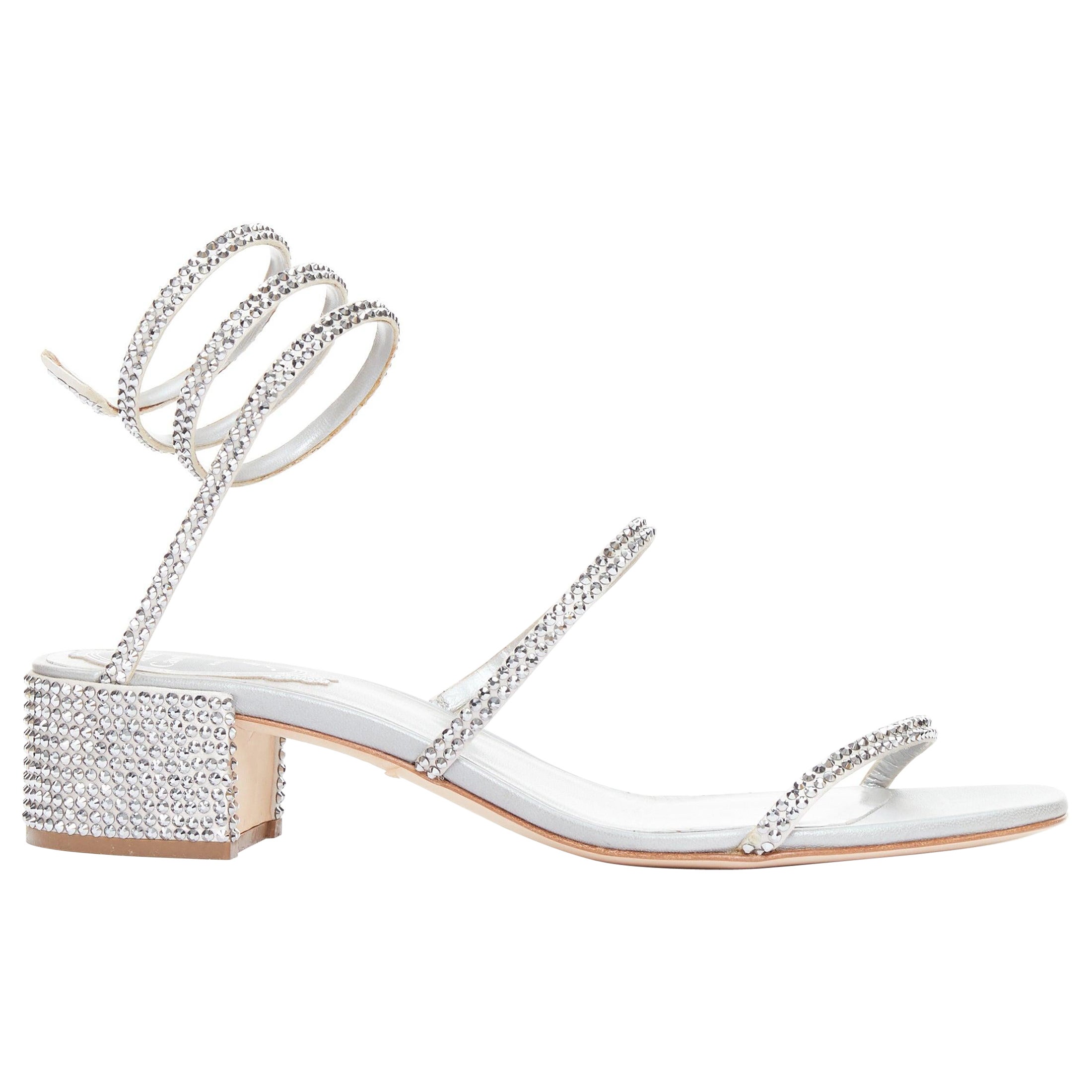 RENE CAOVILLA Cleo 45 silver strass crystal wrap around block heels EU37.5 im Angebot