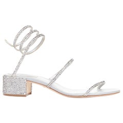 RENE CAOVILLA Cleo 45 silver strass crystal wrap around block heels EU37.5