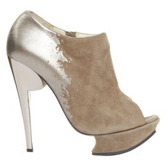 NICHOLAS KIRKWOOD brown gunmetal gradient peep platform booties EU37