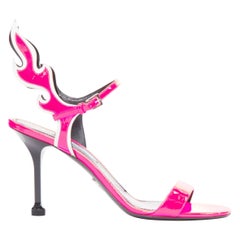 PRADA 2018 Flame pink patent Fire mid heel sandal EU37.5