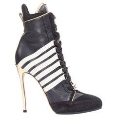 rare DSQUARED2 Vintage black white striped gold heel sneaker boots EU37