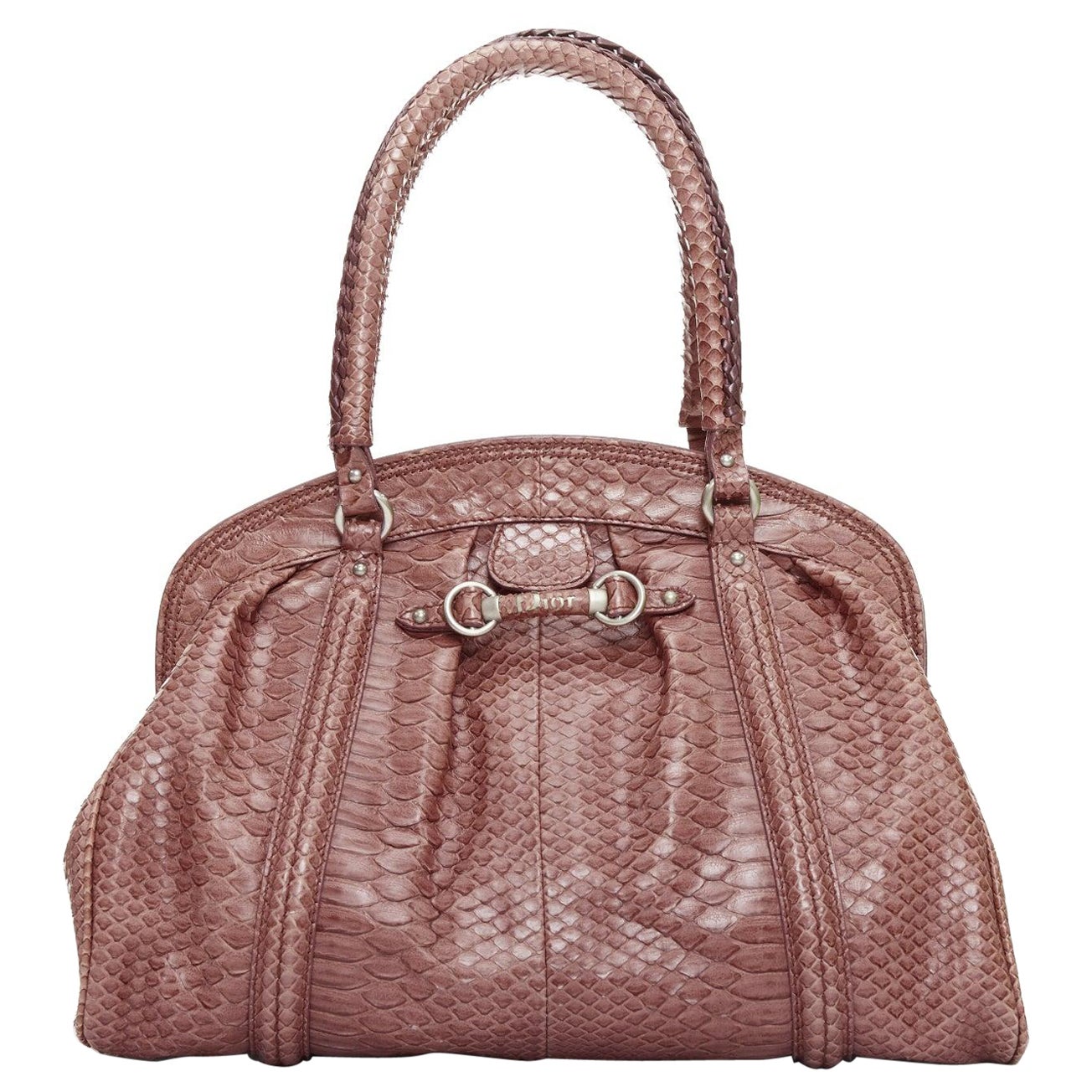 CHRISTIAN DIOR Vintage My Frame dark red genuine scaled leather top handle bag en venta