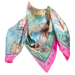 rare HERMES Fairytales Philippe Dauchez Carre 90cm pink twill print scarf