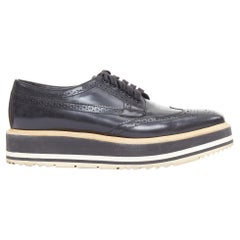 PRADA Wingtip black white beige platform brogue oxfords EU37.5