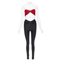 SAINT LAURENT 2022 Runway cutout bandeau red black YSL logo catsuit Sz.2 S