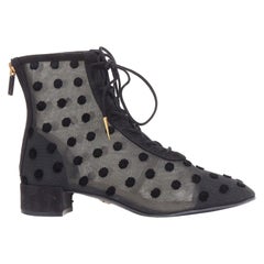 DIOR Naughtily-D black polka dot mesh gold tip ankle boots EU36.5