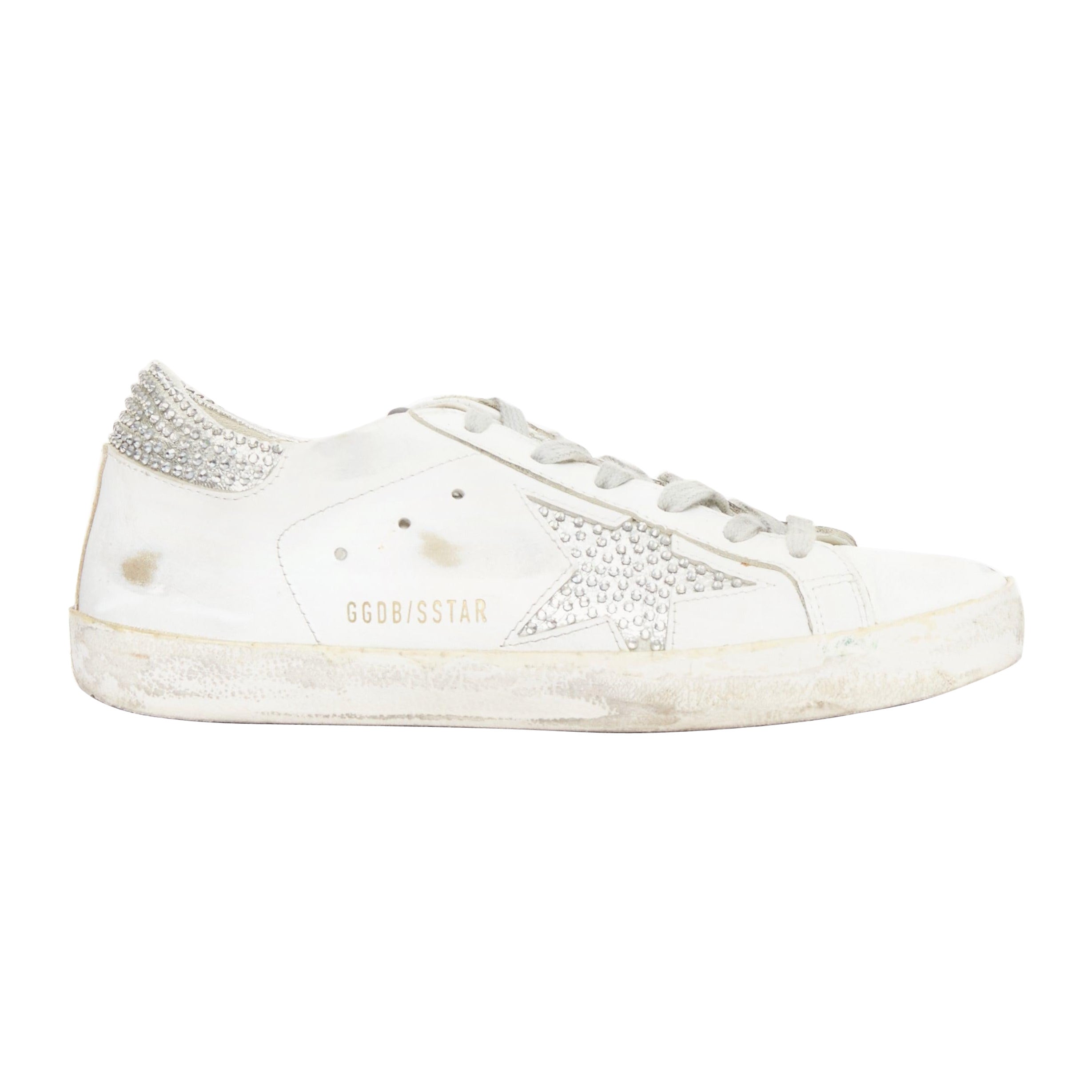 GOLDEN GOOSE Super Star silver crystal strass white distressed sneakers EU36 en vente