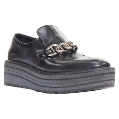 PRADA black leather silver chain layered platform brogues EU36