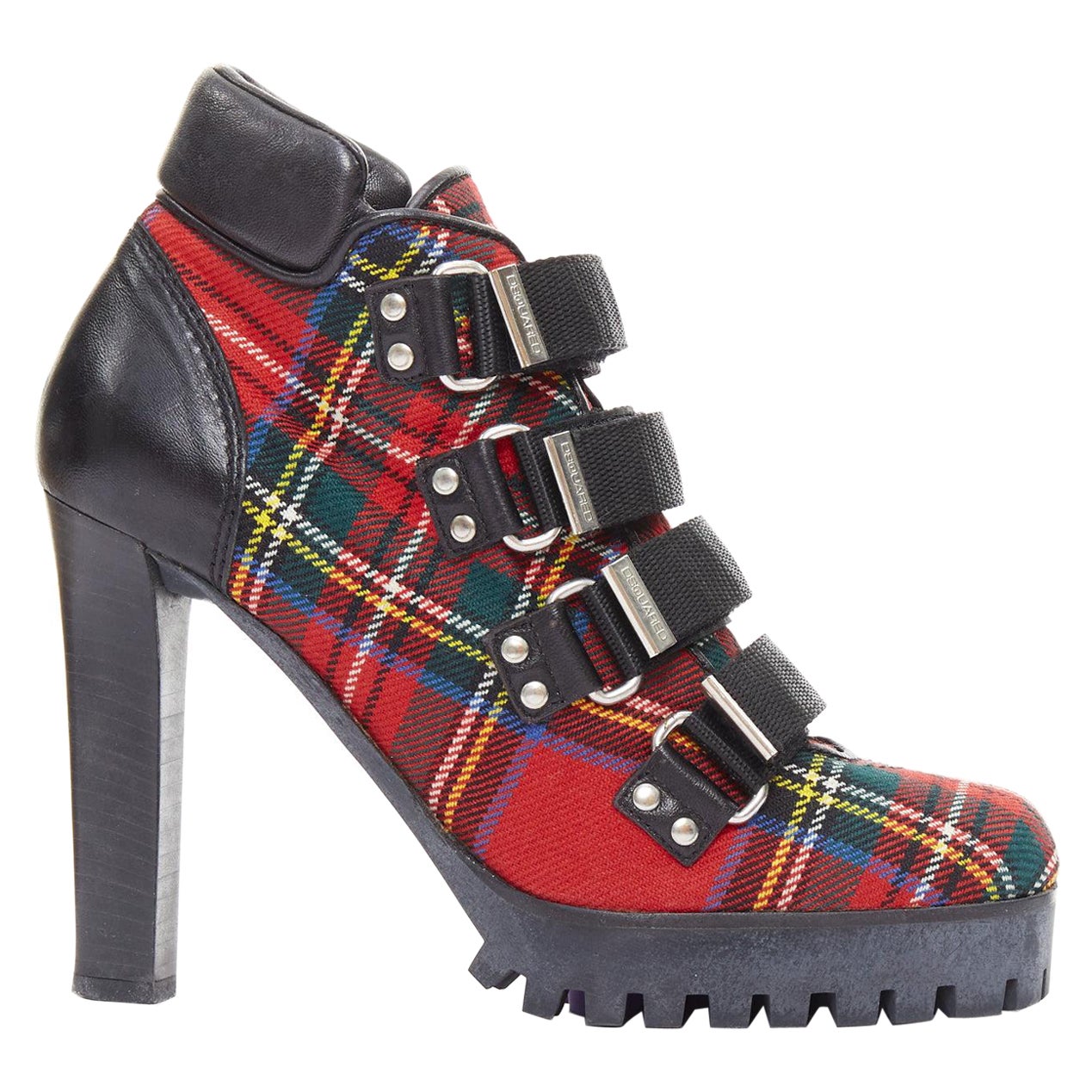 rare DSQUARED2 Vintage rouge tartan laine punk boucle bottines EU36 en vente