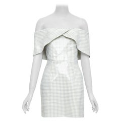 MARKARIAN Runway Regina white sequin gingham cold shoulder mini dress US0 XS