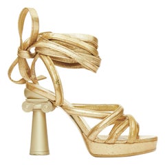 CHANEL 2018 gold leather Roman Columns architectural gladiator sandals EU36