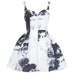 ALEXANDER MCQUEEN 2023 Chiaroscuro ink floral print zip front dress IT38 XS