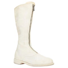 Used GUIDI 410 Soft Horse distressed off white leather silver zip front boots EU36