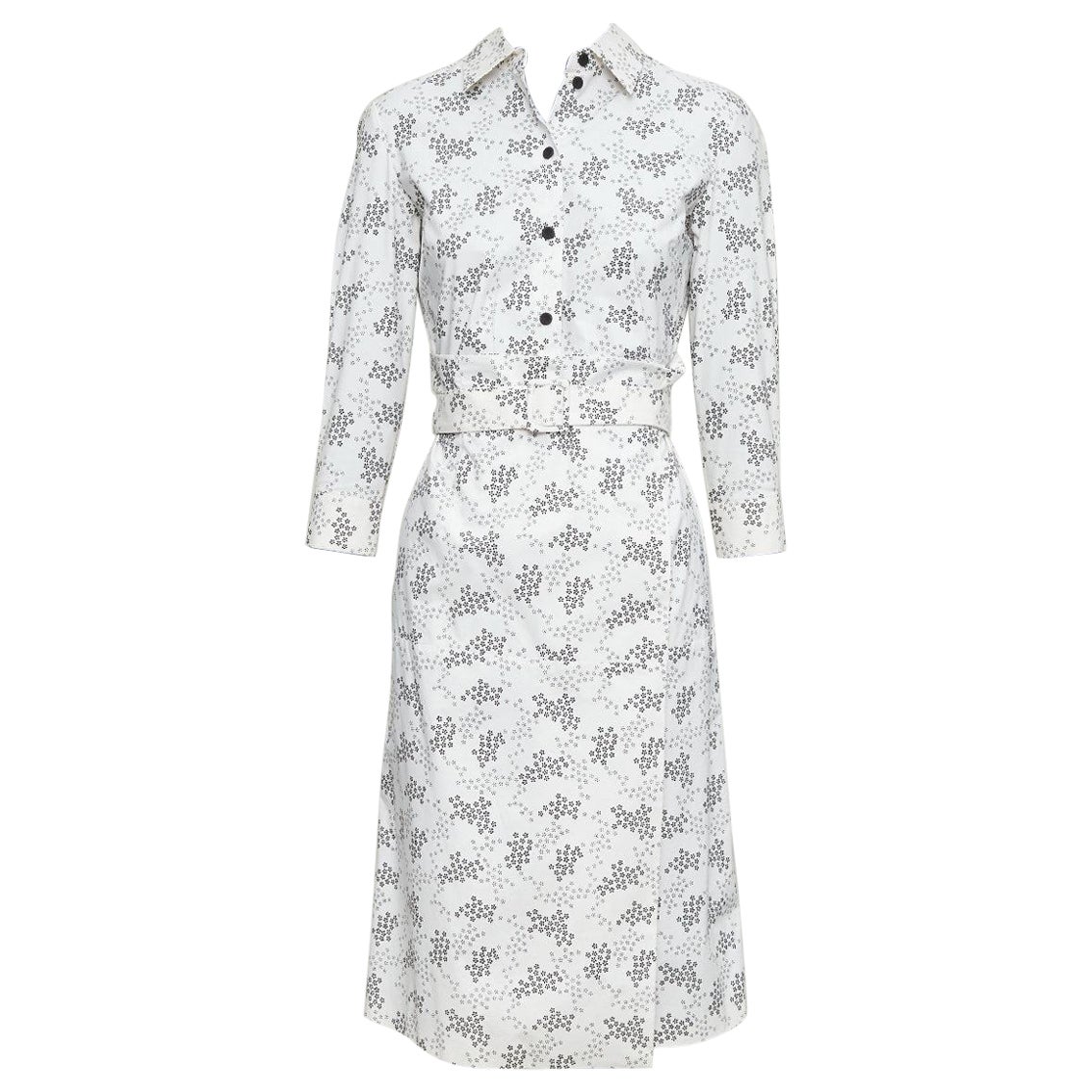 BOTTEGA VENETA cream cotton floral print wrap belted shirt dress IT38 XS im Angebot