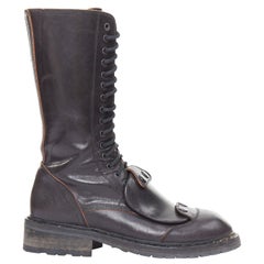rare ANN DEMEULEMEESTER black leather snap button panels tall combat boots EU36