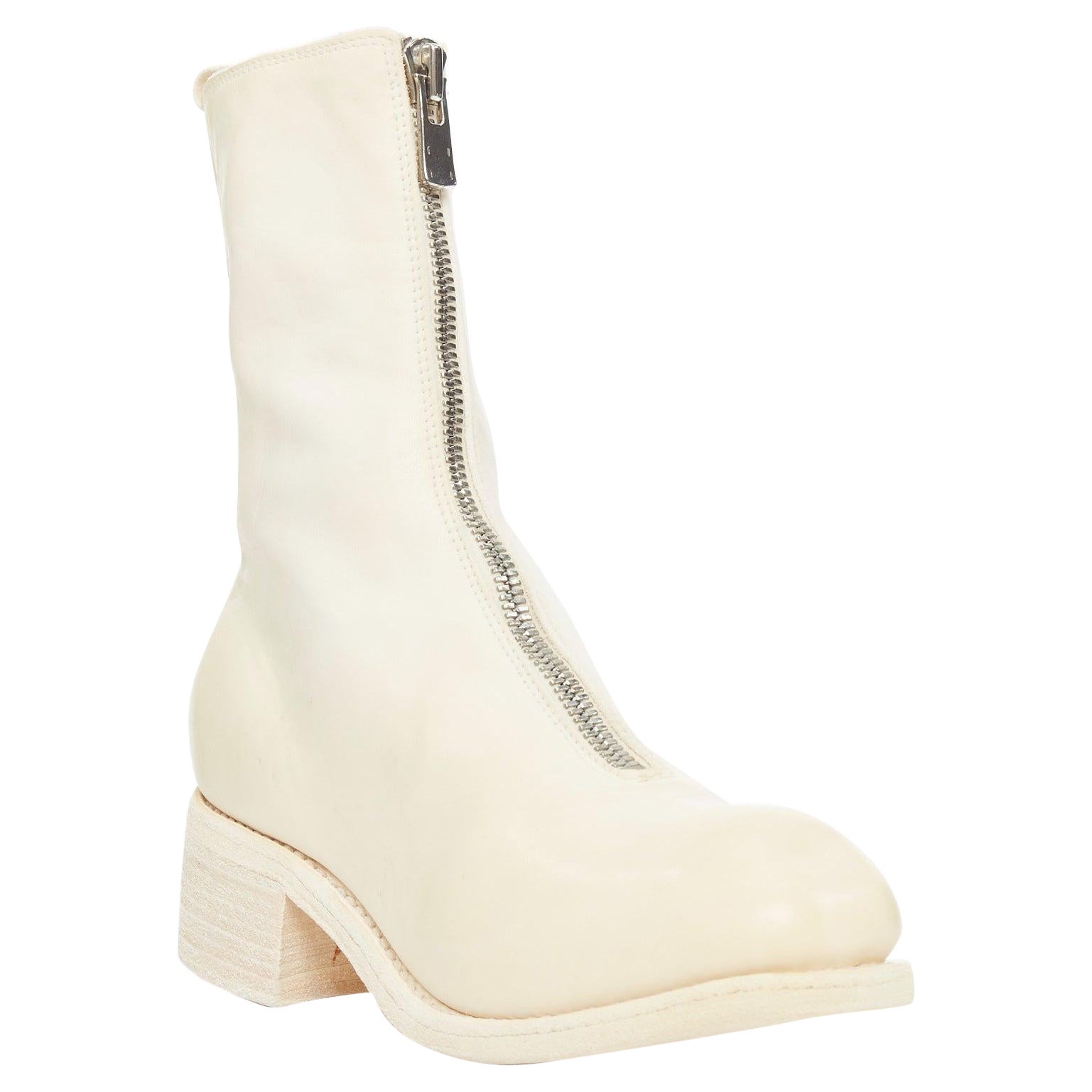 GUIDI PL2 Soft Horse bottes en cuir pleine fleur crème à fermeture éclair argentée EU36 en vente