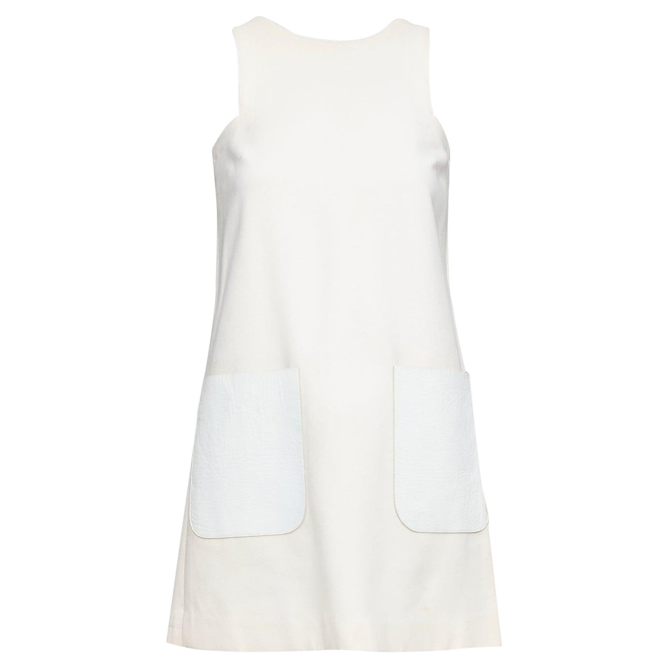 FENDI Creme 100% Wolle Leder aufgesetzte Tasche Seide gefüttert Minikleid IT36 XXS im Angebot