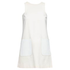 FENDI cream 100% wool leather patch pocket silk lined mini dress IT36 XXS