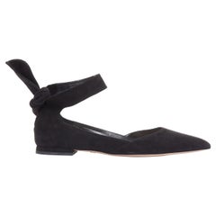 CHRISTIAN DIOR La Belle D black suede ankle bow ballerina flats EU37