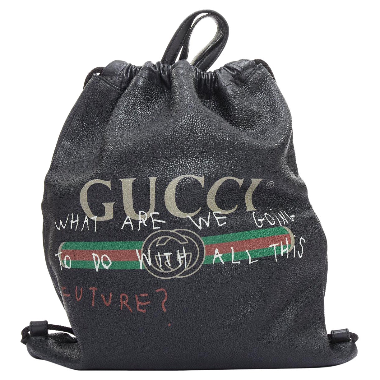 GUCCI 2017 Coco Capitan black leather graffiti drawstring backpack tote bag en vente