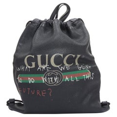 GUCCI 2017 Coco Capitan black leather graffiti drawstring backpack tote bag