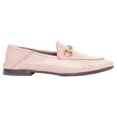 GUCCI Briton pink leather gold horsebit flat classic loafers EU36.5