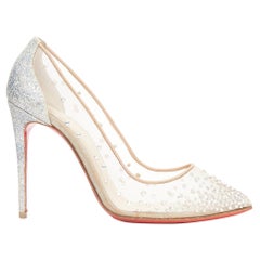 CHRISTIAN LOUBOUTIN Follies 100 clear mesh silver strass bridal pump EU35.5