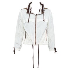 MIU MIU cream brown nylon ruffle lace trim cropped windbreaker IT42 M
