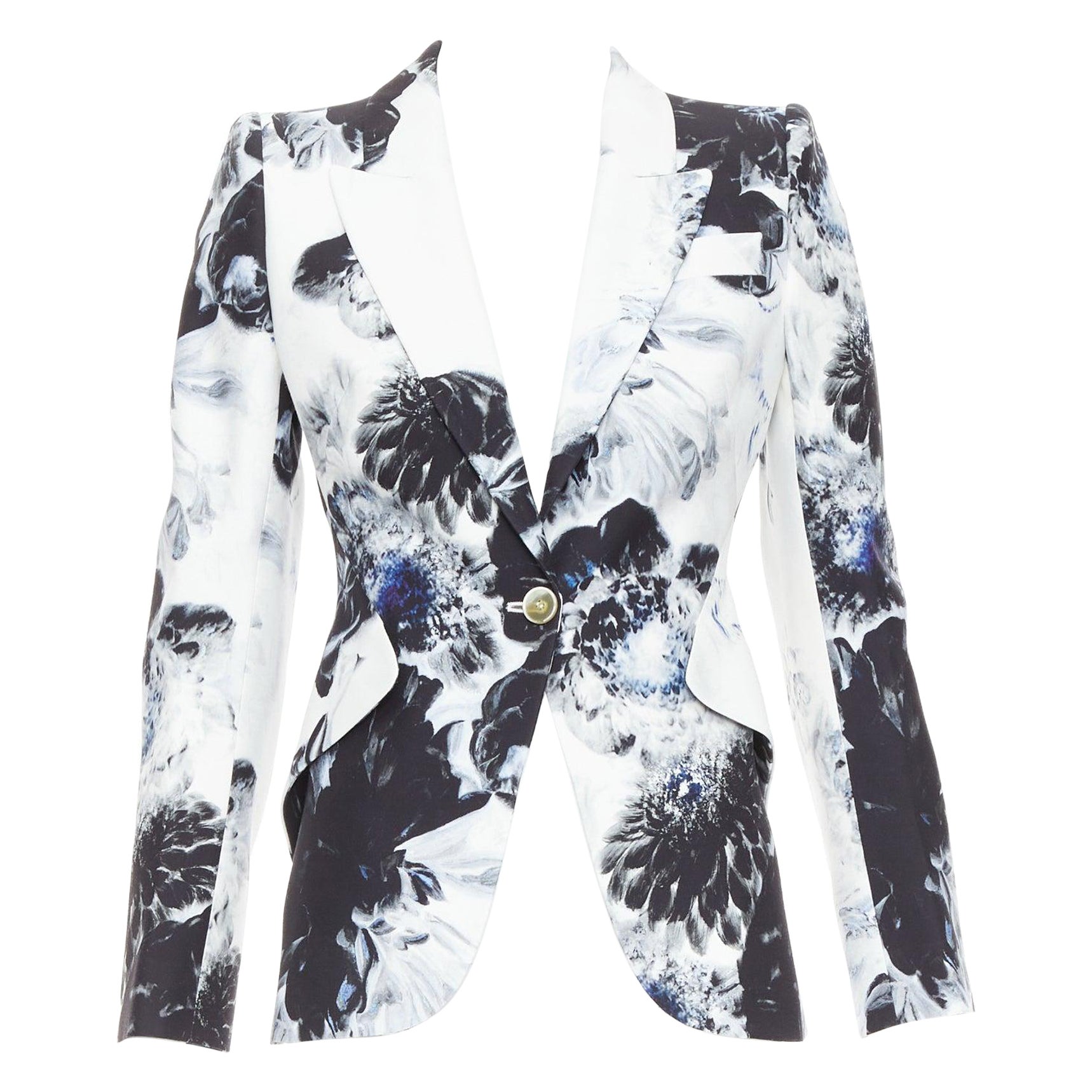ALEXANDER MCQUEEN 2023 Chiaroscuro Xray floral fitted blazer jacket IT38 XS en vente