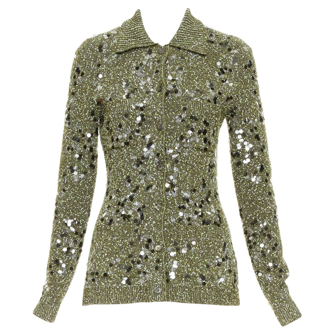 GUCCI De Sarno cardigan vert foncé en maille bouclée à pailettes multiples S