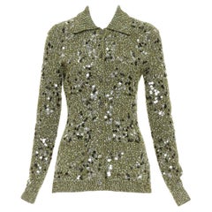 GUCCI De Sarno dark green boucle knit multi pailettes cardigan S