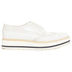 PRADA Wingtip white leather black beige platform brogue oxfords EU38