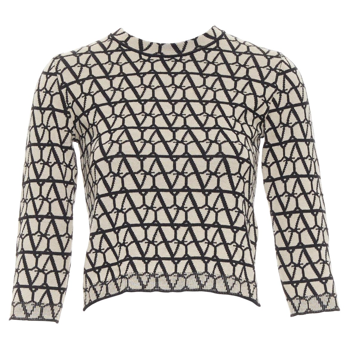 Valentino 2023 Toile Iconographe beige nero 100% lana maglione crop top S in vendita