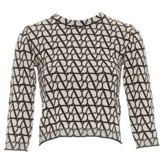 VALENTINO 2023 Toile Iconographe beige black 100% wool crop sweater top S