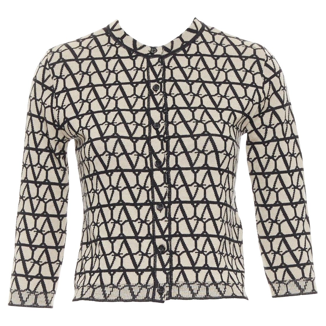 VALENTINO 2023 Toile Iconographe monograma cárdigan cropped lana beige negro S en venta