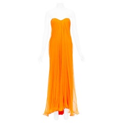 ALEXANDER MCQUEEN orange silk crepe strapless evening gown IT38 XS