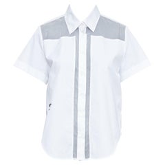 CHRISTIAN DIOR 100% silk white cotton trim sheer panel logo shirt FR34 XS