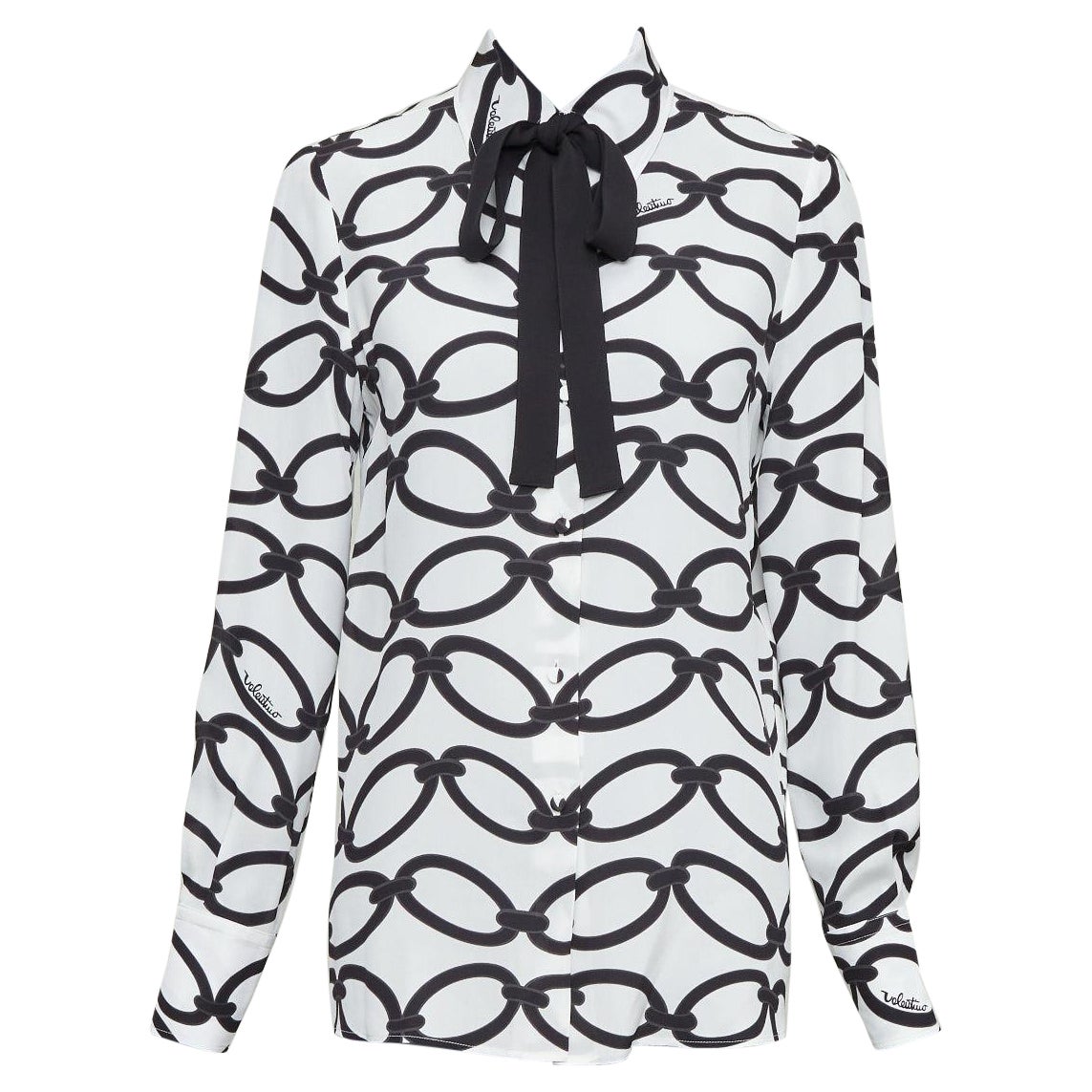 VALENTINO 2022 Chain 1967  black white crepe de chine silk blouse IT38 XS im Angebot